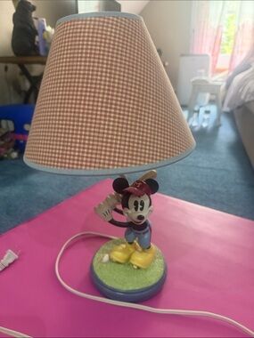 Disney Mickey Mouse Golf Lamp with Red Gingham Shade and Yellow Shoes